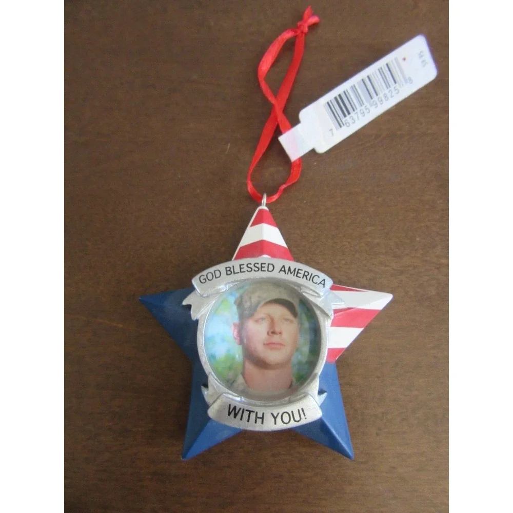 Hallmark God Blessed America with you Star Red White Blue Hanging Ornament